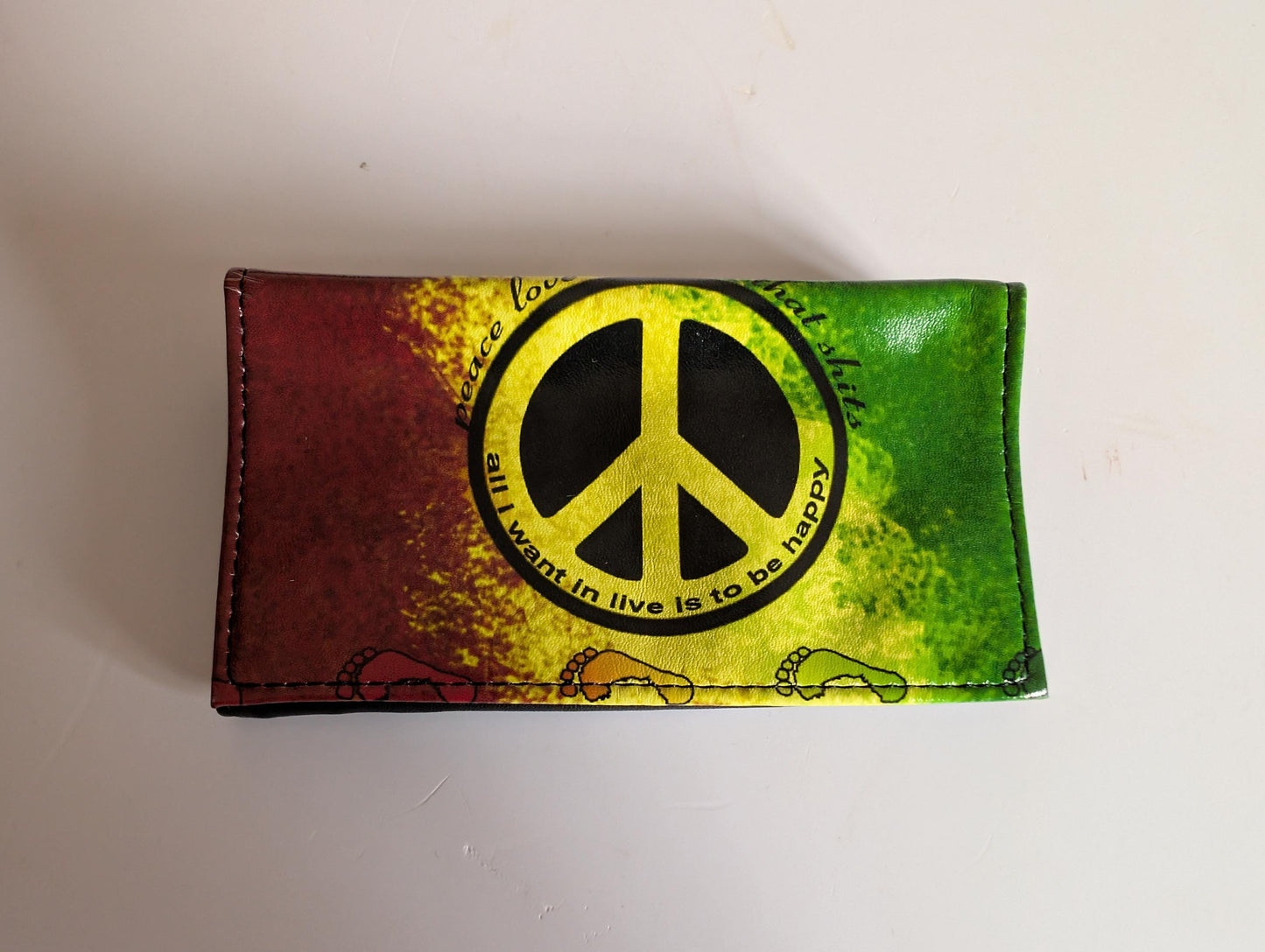High Quality Faux Leather Tobacco Pouch Featuring Rasta / Leaf / Peace Designs