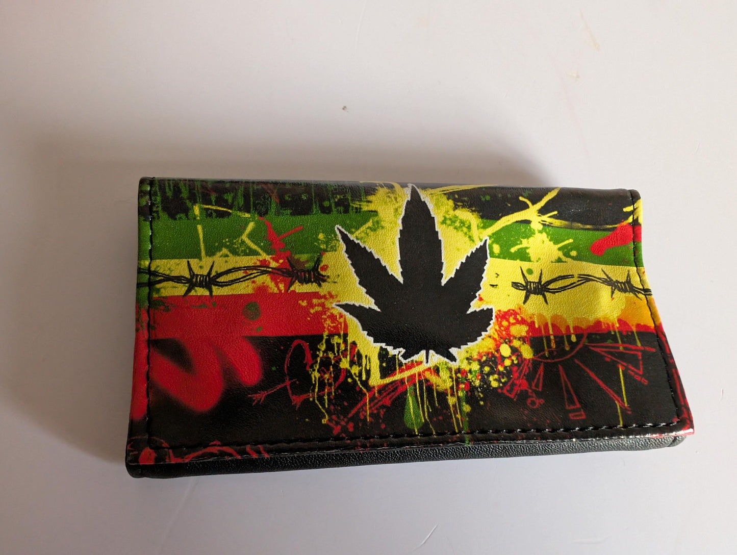 High Quality Faux Leather Tobacco Pouch Featuring Rasta / Leaf / Peace Designs