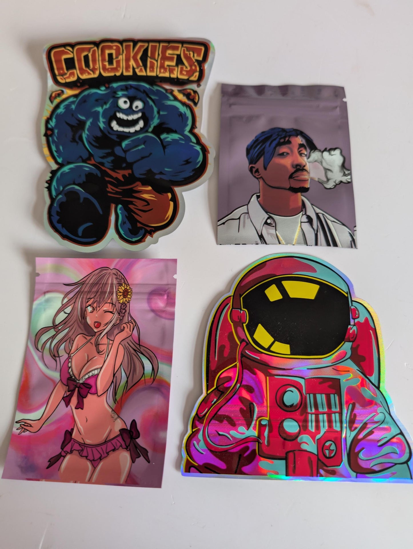 Pack of 10 Mylar Pack Cali packs Ziplock Bag Food Storage Bags - 4 Designs
