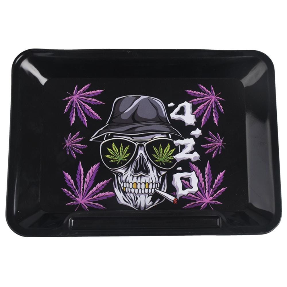 Skull 420 Design Metal Rolling Tray by Wise Skies 18x14cm
