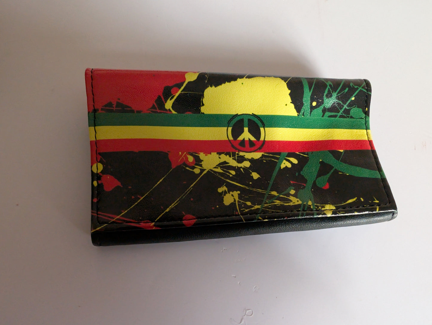 High Quality Faux Leather Tobacco Pouch Featuring Rasta / Leaf / Peace Designs