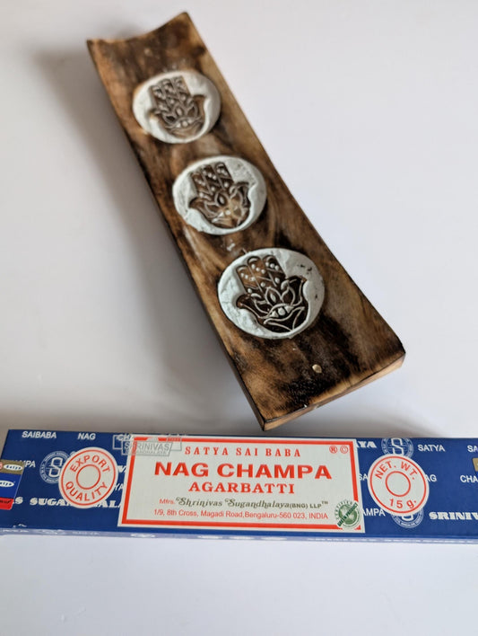 Mango Wood Holder / Hamsa Incense Stick Holder - 280mm long x 75mm Wide - Includes 1 FREE Pack of Satya Nag Champa