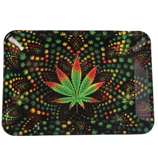 Cannabis Leaf Design Metal Rolling Tray by Wise Skies 18x14cm