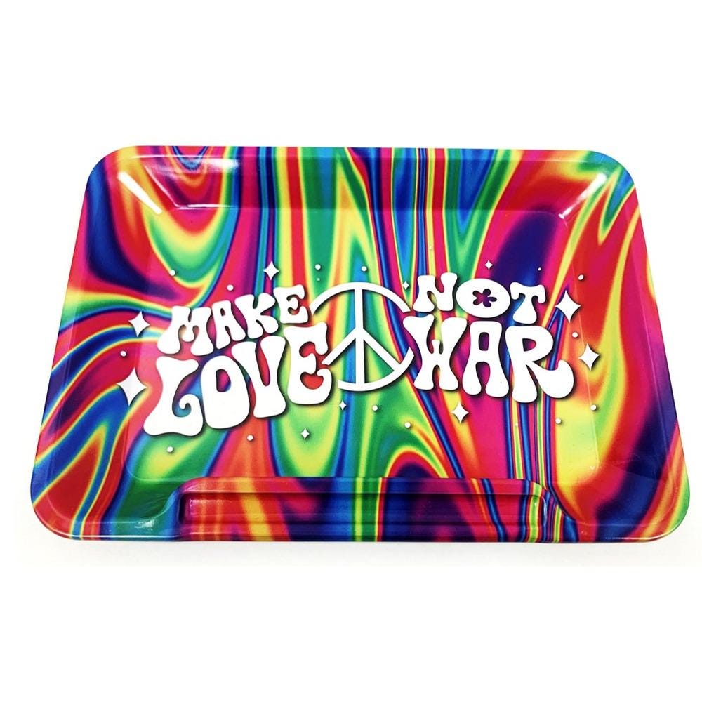 Make Love Not War Colourful Hippy Design Metal Rolling Tray 18x14cm