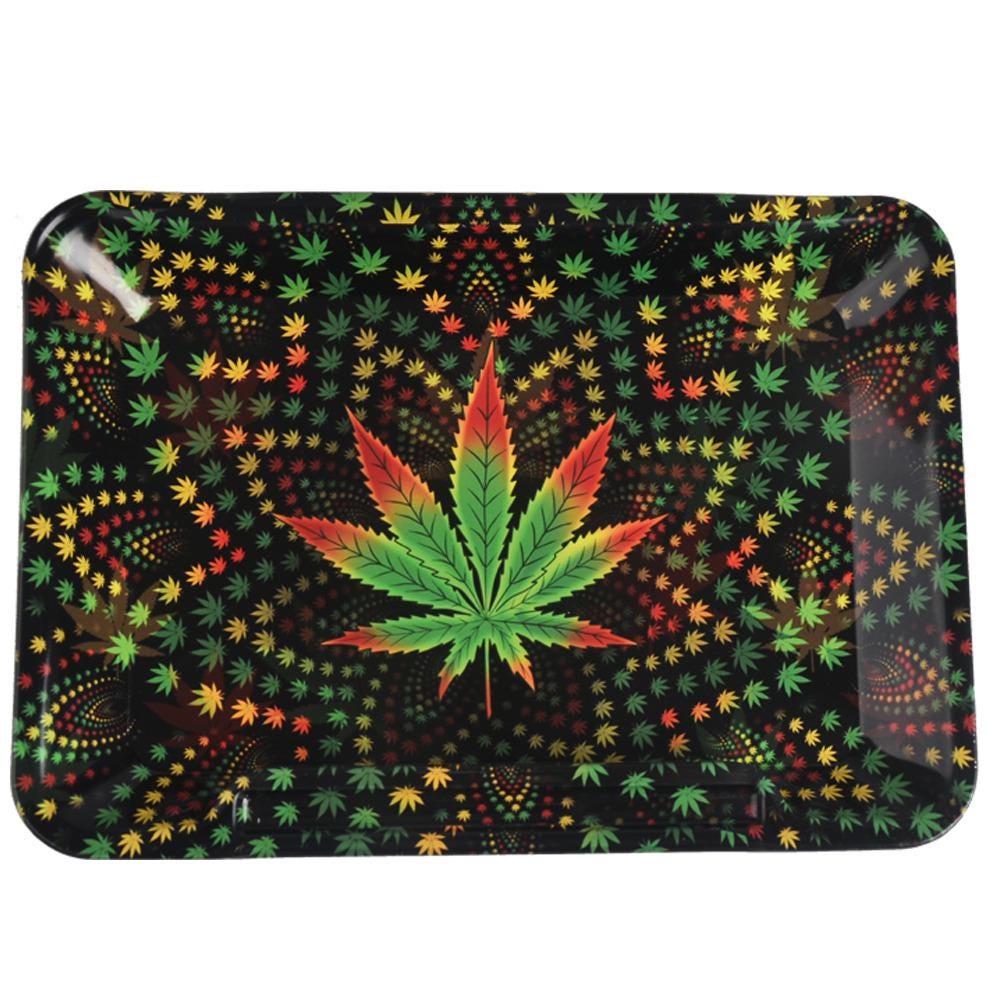 Cannabis Leaf Design Metal Rolling Tray by Wise Skies 18x14cm