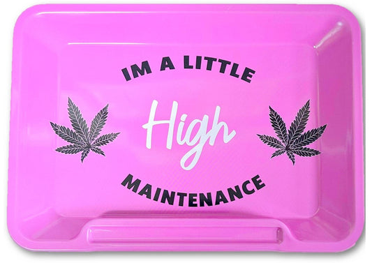 Pink "High Maintenance" Design Metal Rolling Tray 18x14cm by Wise Skies
