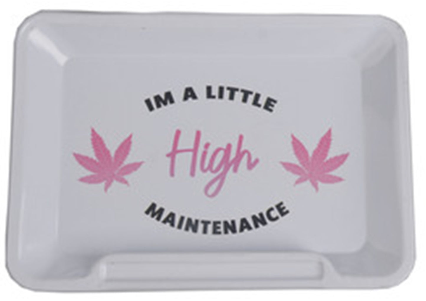 White "High Maintenance" Design Metal Rolling Tray 18x14cm by Wise Skies