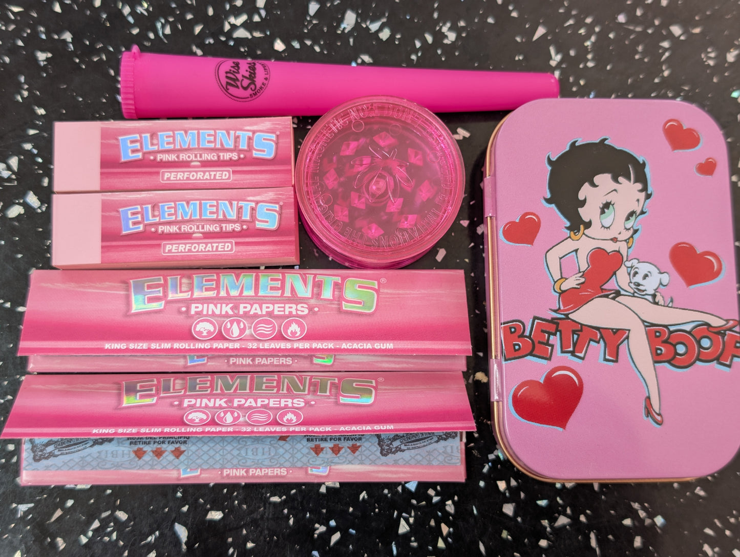 Pretty Pink Rolling Tray Set - I'm a Little high maintenance Wise Skies tray set Pink Elements & a small 1oz Betty Boop Tin